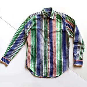Vtg Polo Ralph Lauren Dress Shirt Bradford Classic Multicolor Striped Size S